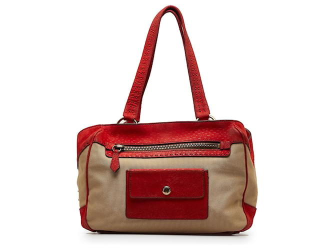 Brown Prada Canvas Shoulder Bag Leather  ref.1136335