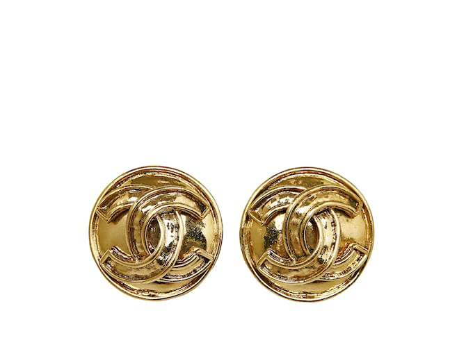 Gold Chanel CC Clip On Earrings Golden Gold-plated  ref.1136345