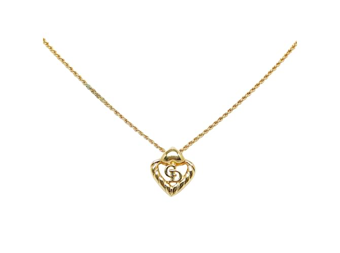 Gold Dior Heart Logo CD Pendant Necklace Golden Yellow gold  ref.1136349