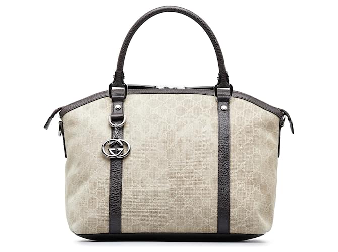 Beige Gucci GG Canvas Charm Dome Satchel Leather  ref.1136375