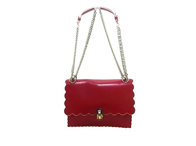 Leather Shoulder Bag Fendi Kan Red Red Fendi Scalloped Studded Kan