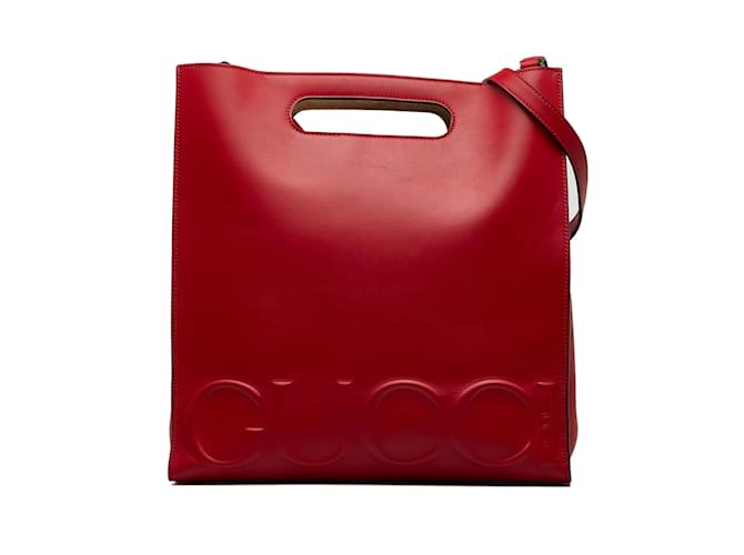 Red Gucci Medium Logo-Embossed XL Tote Bag Satchel Leather  ref.1136456