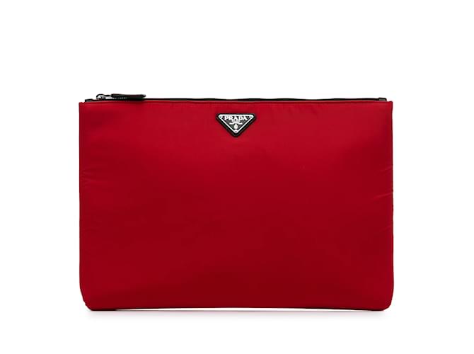 Red Prada Tessuto Soft Zip Clutch Cloth  ref.1136488