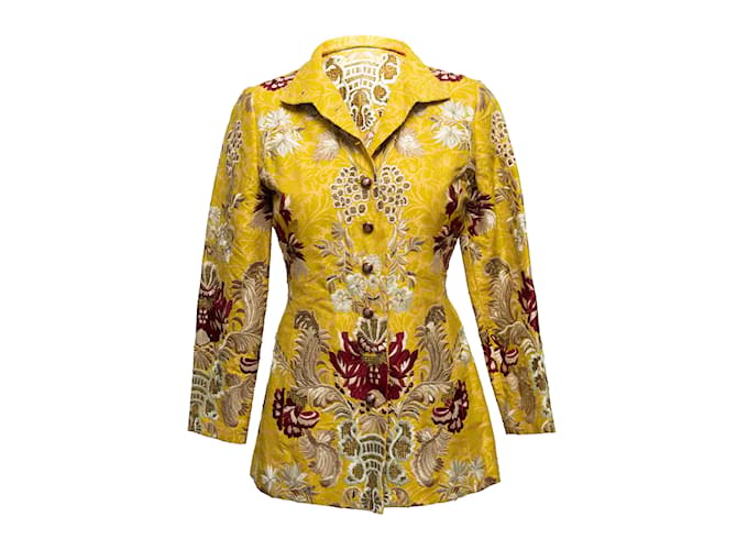 Yellow & Multicolor Oscar de la Renta 2003 Embroidered Jacket Size US 4 Synthetic  ref.1136560