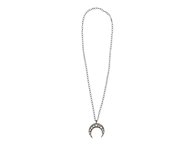 Autre Marque Silver Bavna Pave & Mother of Pearl Crescent Necklace Silvery  ref.1136585