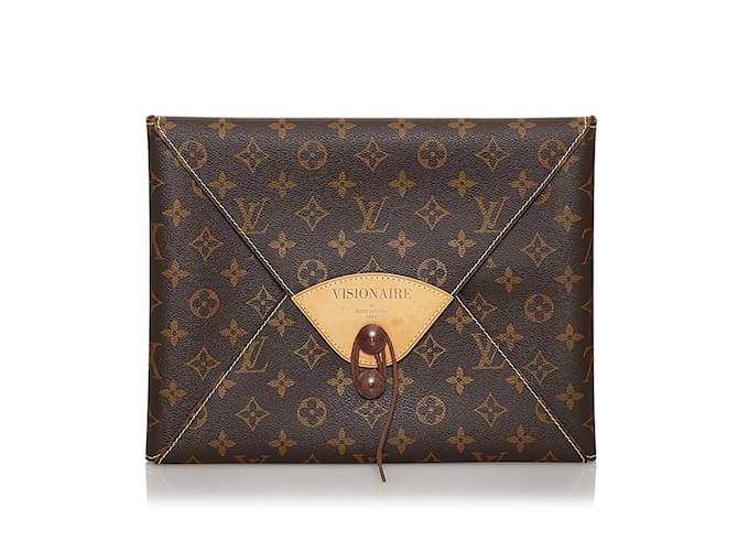 Brown Louis Vuitton Monogram Visionaire Clutch Bag Leather  ref.1136600