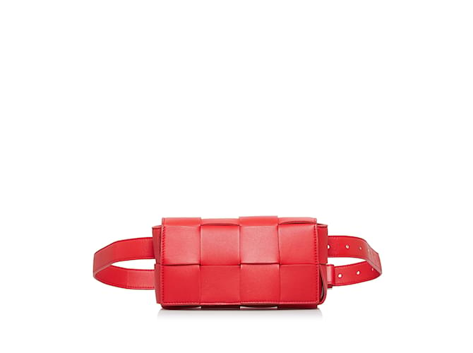 Red Bottega Veneta Intrecciato Cassette Belt Bag Rosso Pelle  ref.1136641