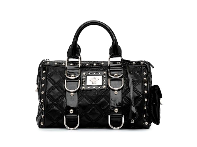 Black Versace Patent Snap Out Of It Handbag Leather  ref.1136645