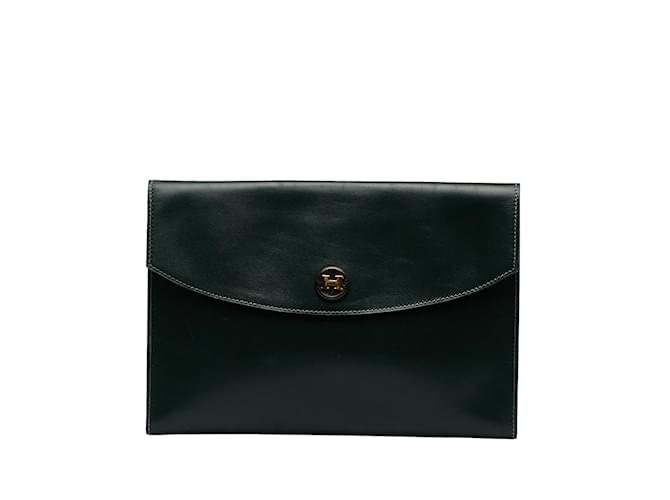 Hermès Green Hermes Box Calf Pochette Rio Clutch Bag Leather  ref.1136689