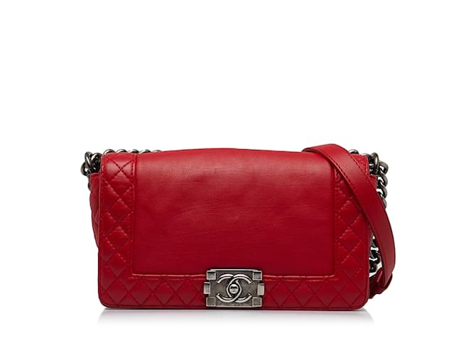 Red Chanel Medium Lambskin Boy Reverso Flap Shoulder Bag Leather  ref.1136791