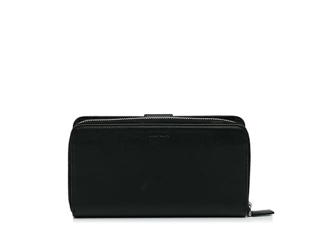 Black Prada Saffiano Zip Around Long Wallet Leather  ref.1136800