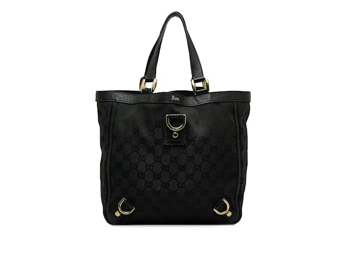 Black Gucci GG Canvas Abbey D Ring Handbag Leather  ref.1136804