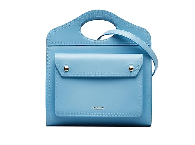 Bolso satchel con bolsillo de cuero azul de Burberry  ref.1136854