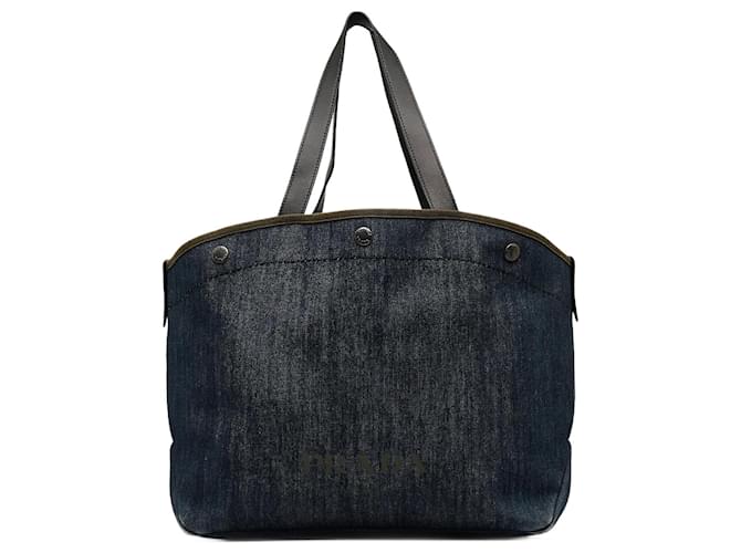 Blue Prada Canapa Convertible Shopping Tote Leather  ref.1136871