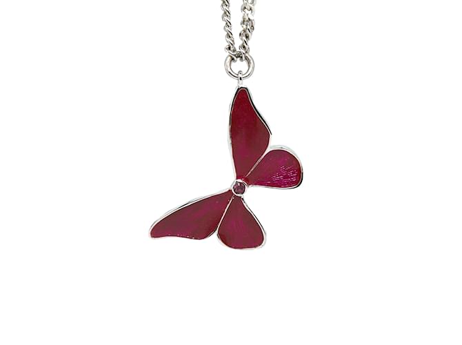 Silver Dior Butterfly Pendant Necklace Silvery  ref.1136873