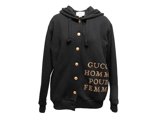 Black & Gold Gucci Embellished Button-Up Hoodie Size US M Synthetic  ref.1136903