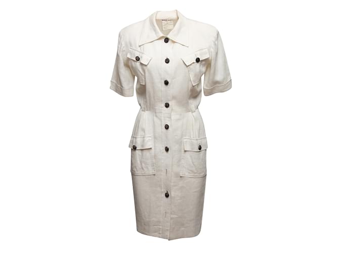 Vintage White Saint Laurent 1970s Linen Dress Size EU 38  ref.1136936