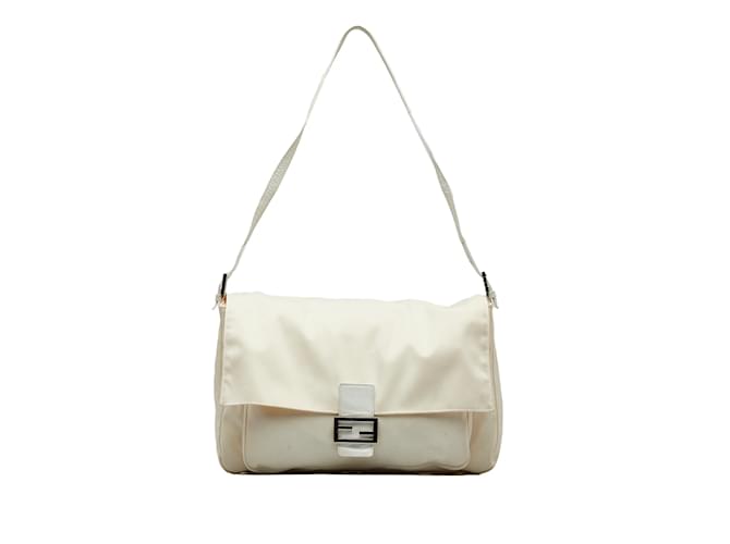 White Fendi Canvas Mamma Forever Shoulder Bag Leather  ref.1137053