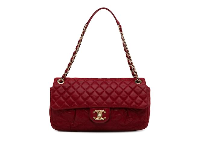 Red Chanel Coco Pleats Flap Bag Leather  ref.1137121