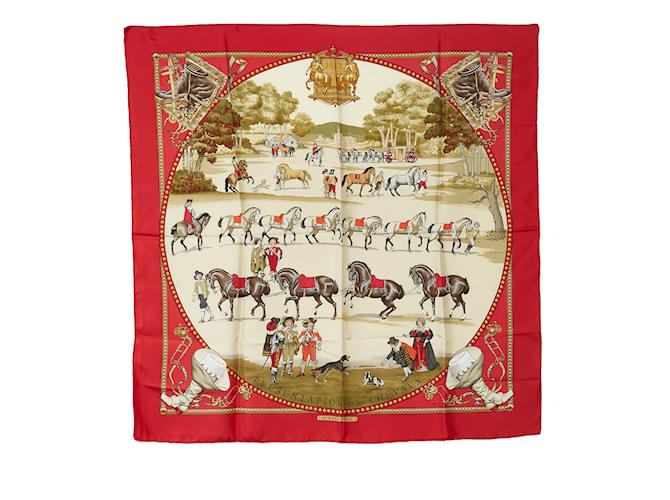 Hermès Red Hermes Presentation de Chevaux Silk Scarf Scarves Soie Rouge  ref.1137159