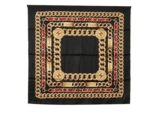 Bufanda negra con logo CC entrelazado de Chanel Pañuelos Negro Seda  ref.1137164