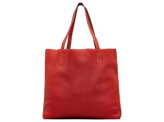 Double sens Hermès Rojo Hermes Clemence forrado Sens 36 Tote bag Roja Cuero  ref.1137213