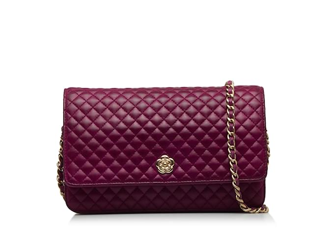 Purple Chanel Camellia Wallet On Chain Crossbody Bag Leather  ref.1137216