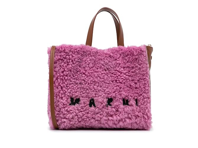 Pink Marni Shearling Museo Satchel Leather  ref.1137299