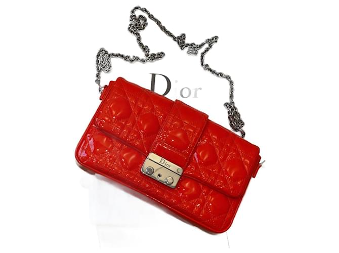 Lady Dior Dior Handbags Coral Patent leather  ref.1137565