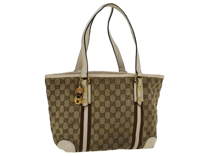GUCCI GG Canvas Sherry Line Bamboo Tote Bag Canvas Beige 137396 Auth th4311 Brown Cloth  ref.1137694