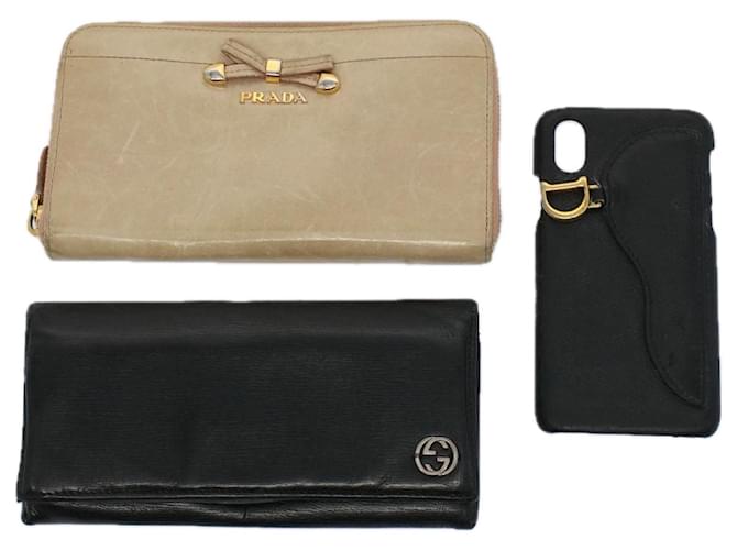 PRADA Gucci iPhone Case Wallet Leather 3Set Black Beige Auth ac2309  ref.1137711