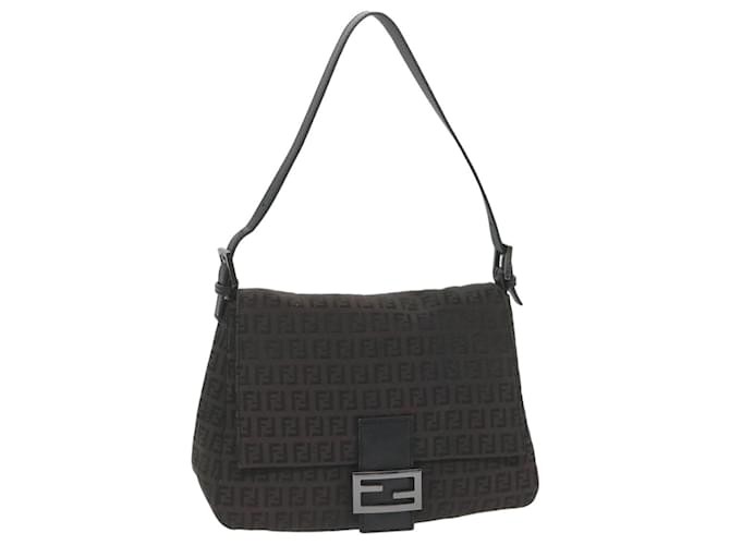 FENDI Zucchino Canvas Mamma Baguette Shoulder Bag Black Auth yk9359  ref.1137753