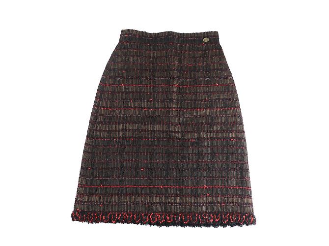 CHANEL - Gonna in tweed marrone e rosso (Taglia 34)