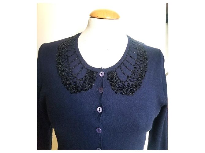 Giacca corta Parosh blu navy in cotone con perline