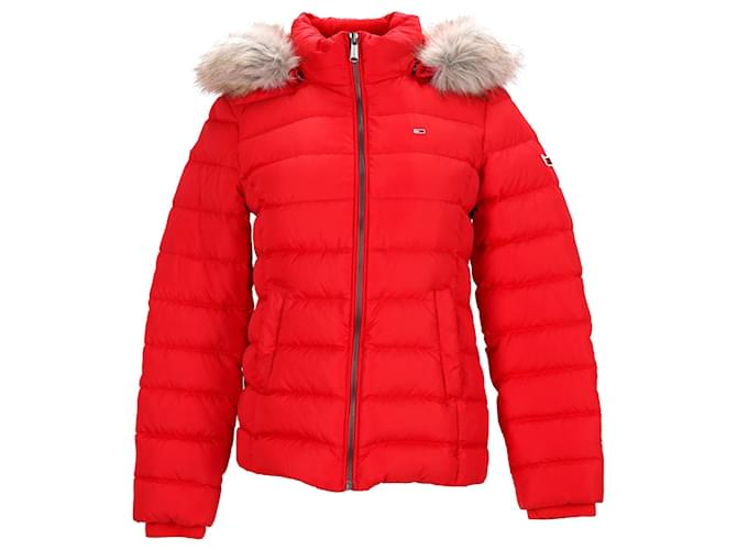 Tommy Hilfiger Chaqueta de plumón con capucha Essential para mujer en poliéster rojo Roja  ref.1137952