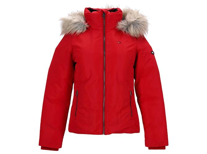 Tommy Hilfiger Womens Hooded Down Jacket Red Polyester  ref.1137963