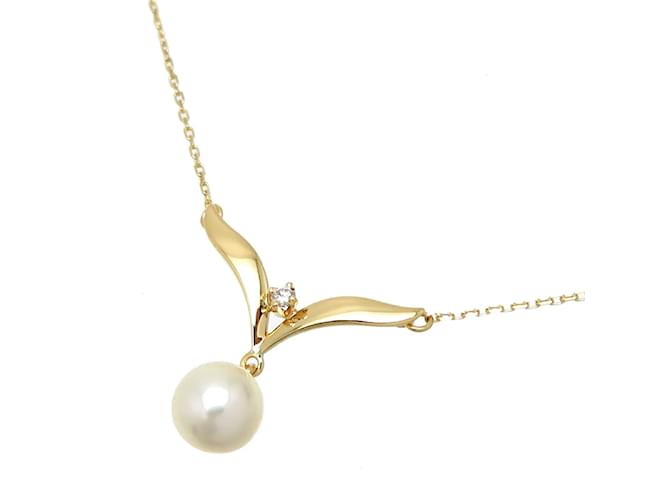 Mikimoto 18K Pearl Diamond Necklace White Metal Gold  ref.1137972