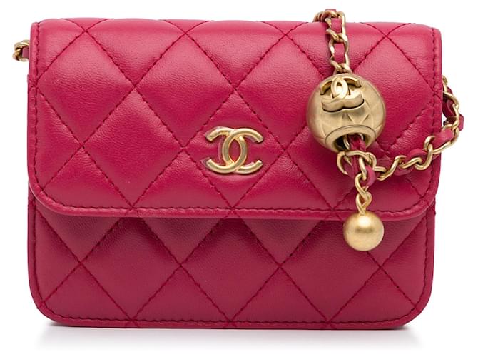 Chanel Pink Mini CC Matelasse Pearl Crush Lambskin Crossbody Bag Leather  ref.1138175