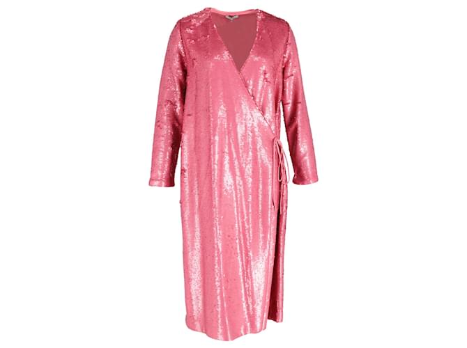 Ganni Sonora Sequin Wrap Dress in Pink Polyester  ref.1138264