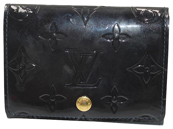 Porte-cartes de visite Louis Vuitton Amarante Monogram en cuir verni bleu marine  ref.1138271