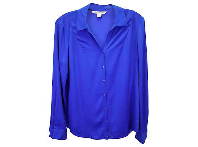 Diane Von Furstenberg Button-Up Blouse in Blue Polyester Silk  ref.1138282