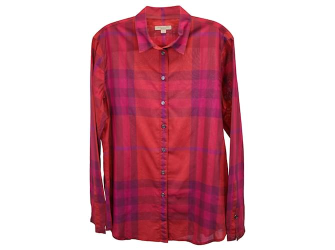 Burberry Checked Button-Up Shirt in Pink Cotton  ref.1138286