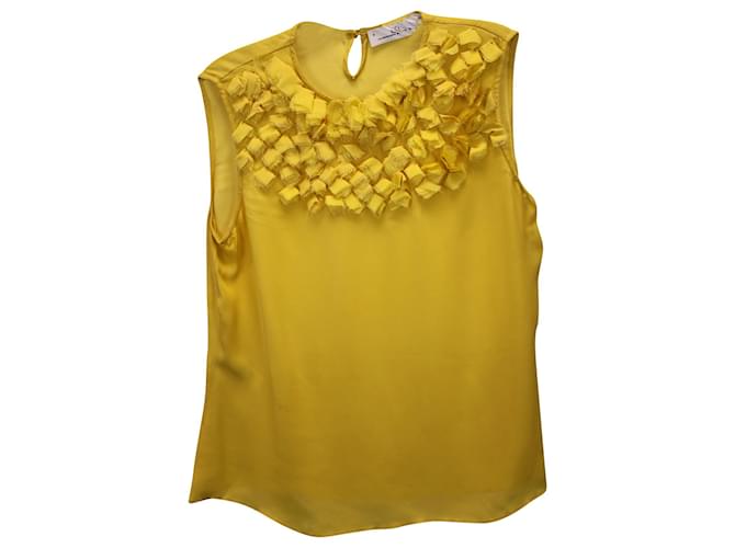 Top senza maniche decorato Carolina Herrera in seta gialla Giallo  ref.1138293