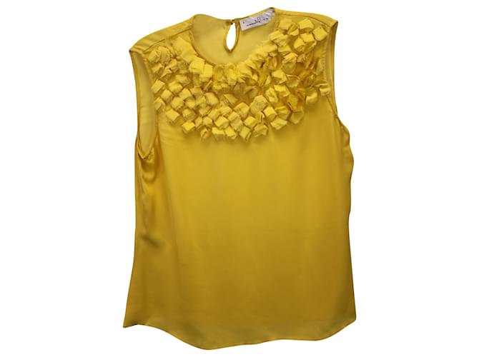 Carolina Herrera Top Sin Mangas Con Adornos En Seda Amarilla Amarillo  ref.1138293