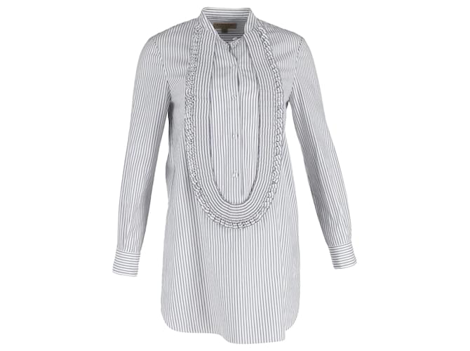 Burberry Ruffled Striped Shirt in White Cotton  ref.1138302