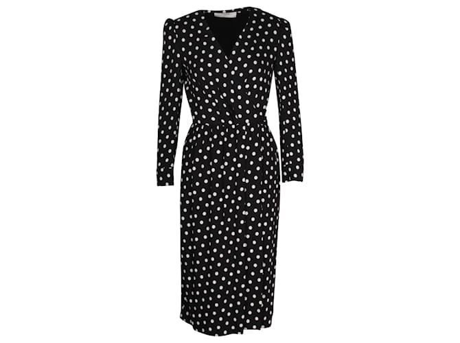 Céline Celine Polka Dot Printed Midi Dress in Black Viscose Cellulose fibre  ref.1138321