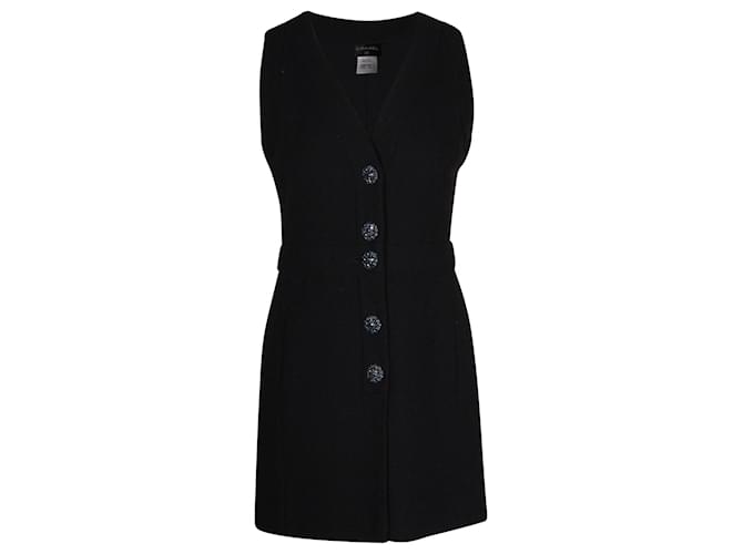 Chanel Boucle Ärmelloses Minikleid aus schwarzer Wolle  ref.1138323