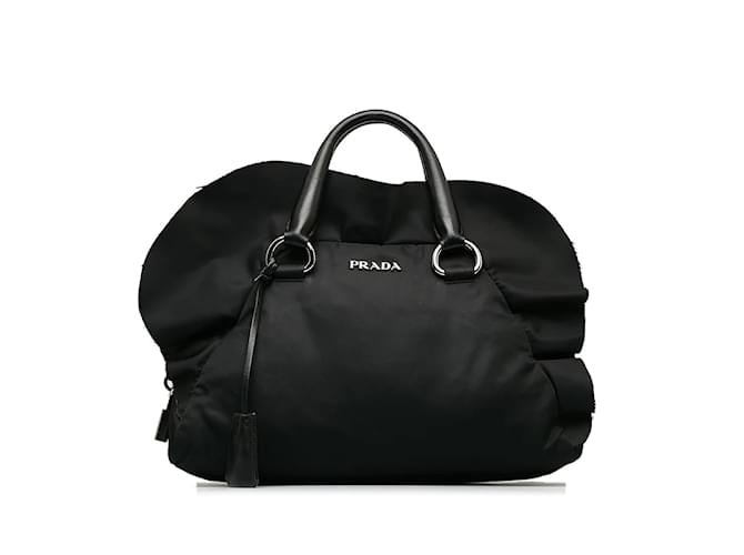 Prada Tessuto Ruffle Handbag BL0546 Black Cloth  ref.1138336
