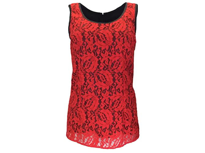 Autre Marque Dolce & Gabbana Red / Black Sleeveless Lace Top Viscose  ref.1139098