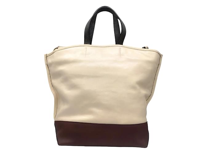 Autre Marque Bottega Venta Cream / Brown Colorblock Leather Handbag  ref.1139378